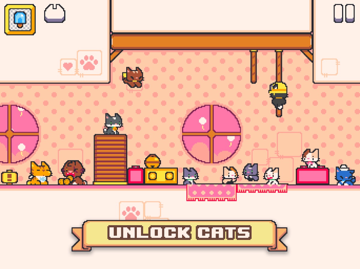 Schermata di gioco di Super Cat Tales 2: un gatto attraversa un livello colorato pieno di piattaforme